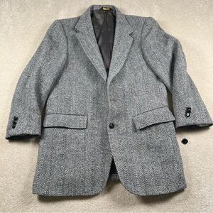 Harris Tweed Blazer Vintage Wool 2 Button Herringbone Gray Men's No Size Tag
